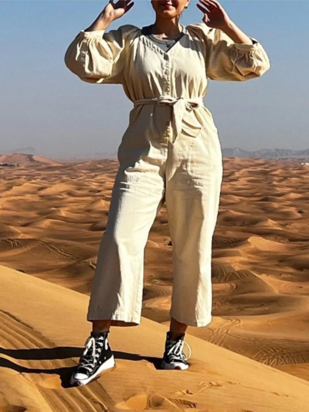 The Great. Off-White Button-Front Belted Jumpsuit - Size 0
